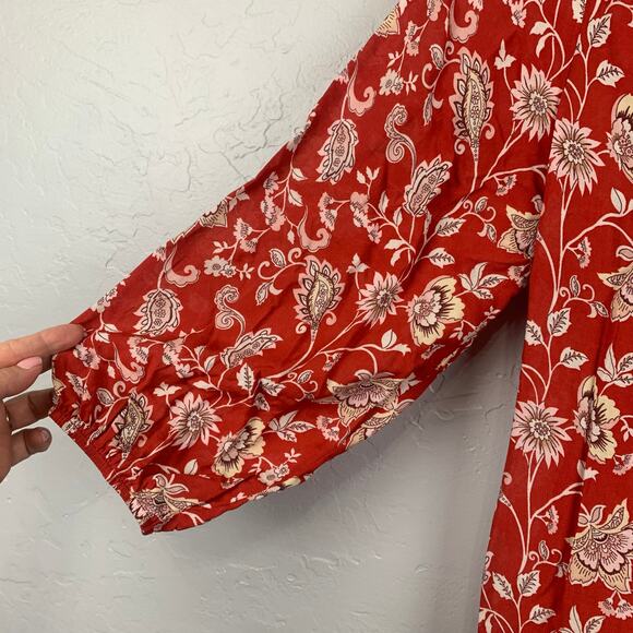 Anthro Mauve Melina Maxi Dress Women Small Red Floral Print Prairie Cottage Core - Picture 5 of 10